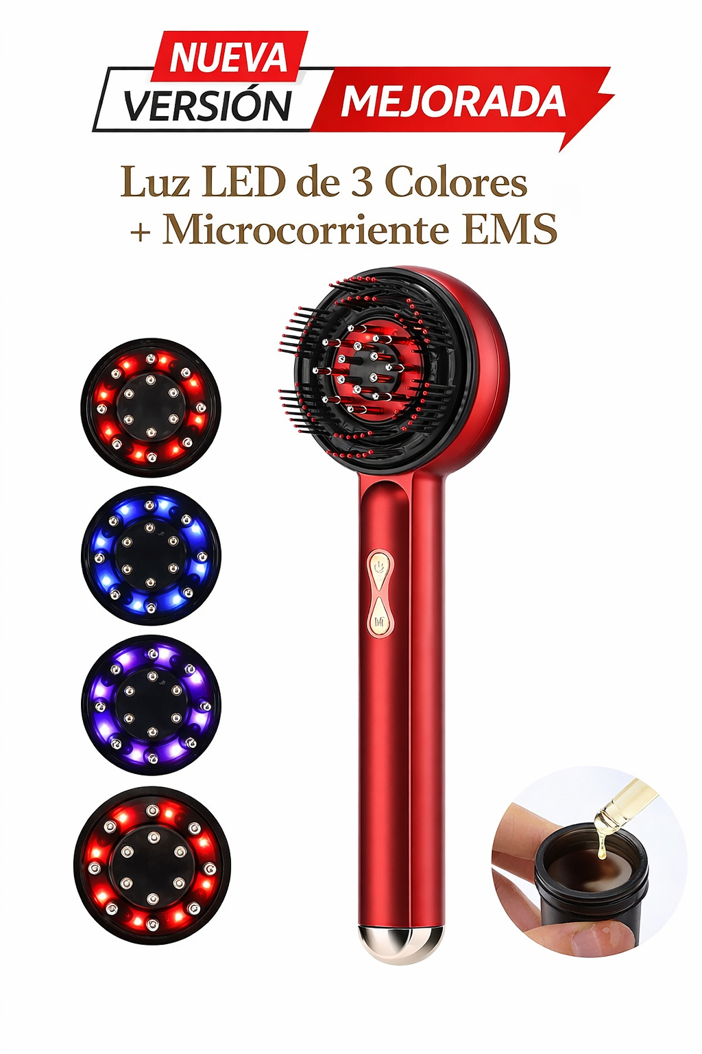 Peine Avanzado de Estimulación Capilar con Luz Roja y Microcorriente