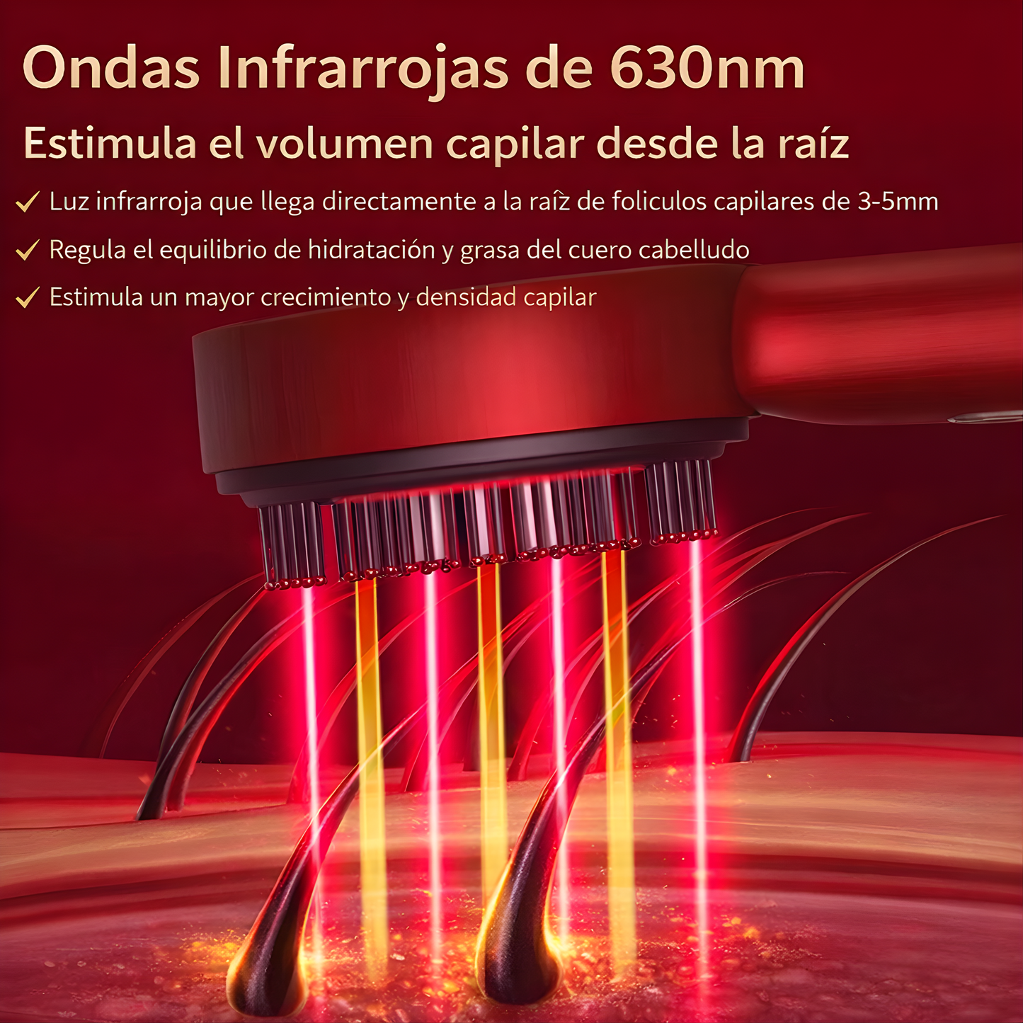 Peine Avanzado de Estimulación Capilar con Luz Roja y Microcorriente